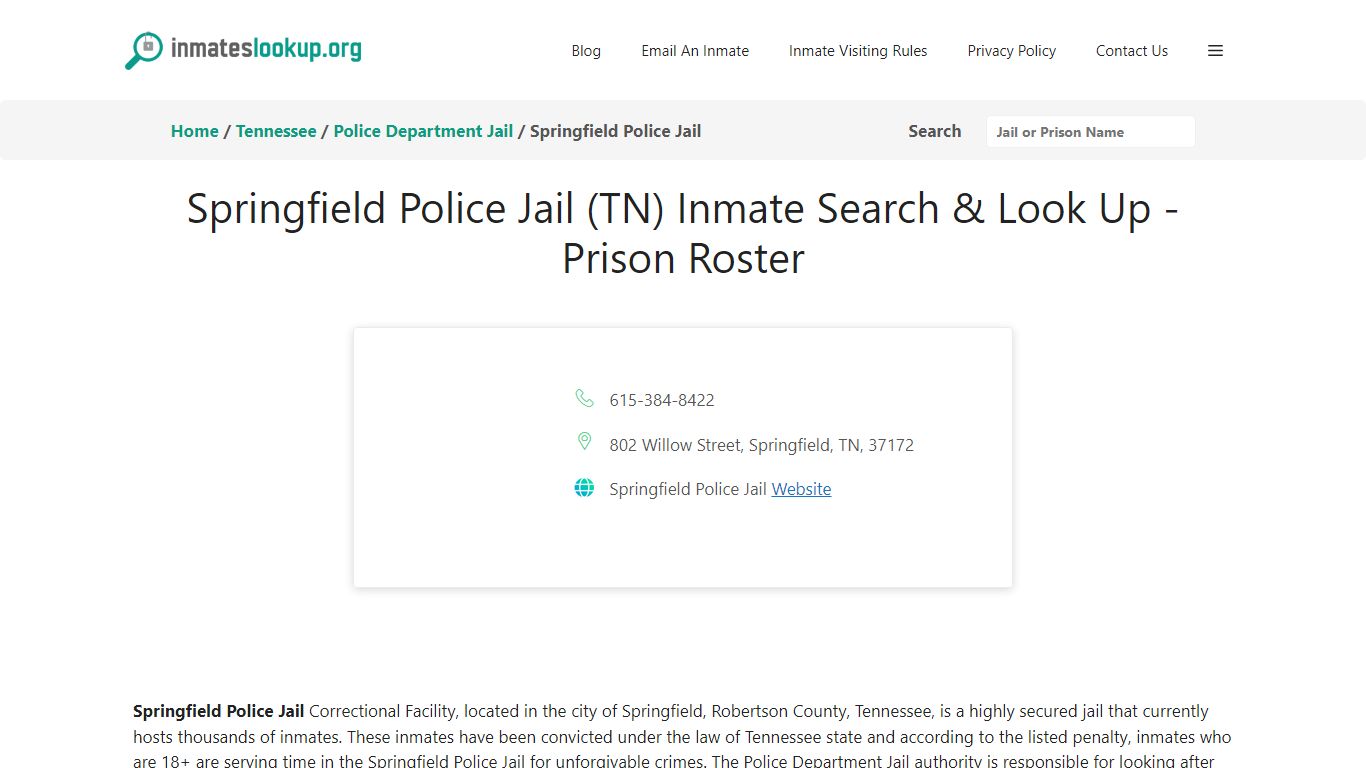 Springfield Police Jail (TN) Inmate Search & Look Up - Prison Roster