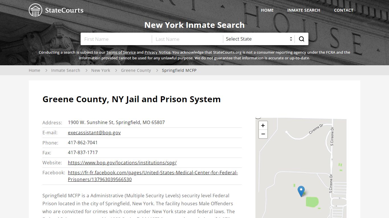 Springfield MCFP Inmate Records Search, New York - StateCourts